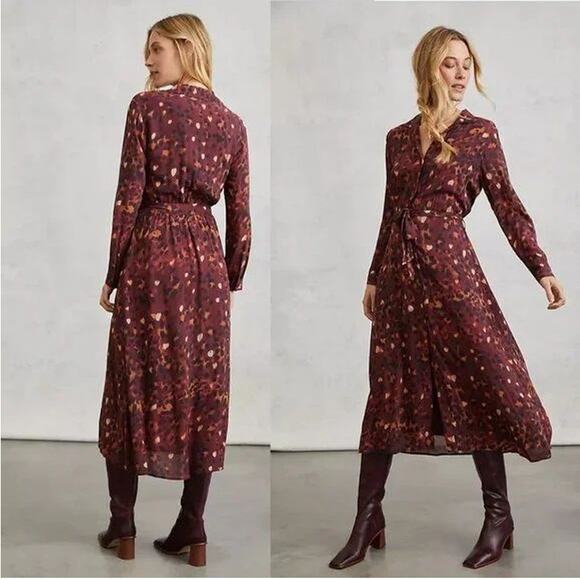 Anthropologie Cloth & Stone Gillian Maxi Shirtdress Small Maroon Leopard Print - Picture 1 of 14
